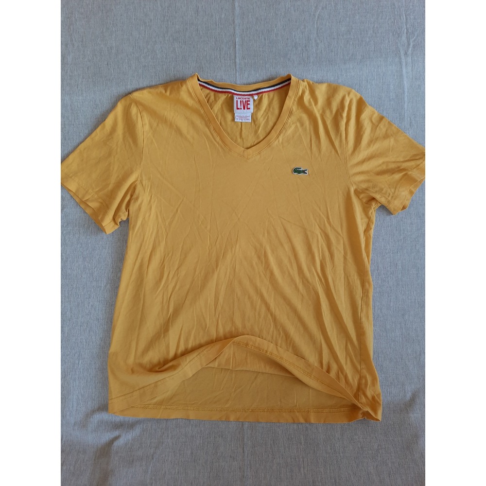 Lacoste Live Men's 4 medium T-Shirt Short Sleeve V-Neck Yellow Pure Cotton